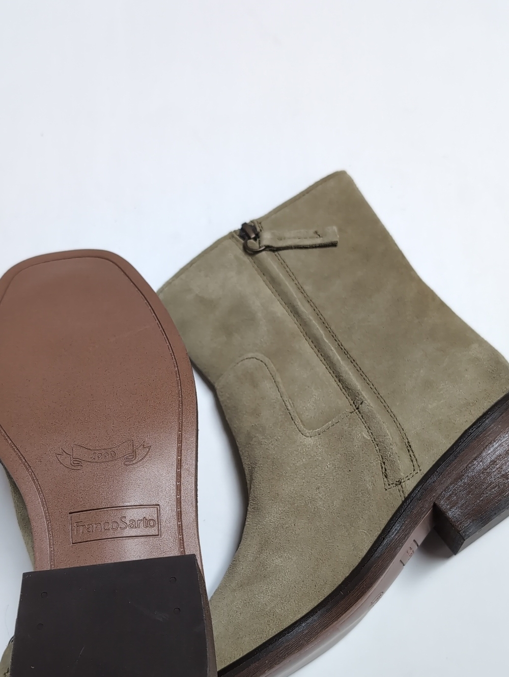 Franco Sarto Olive Suede Zip Ankle Boots